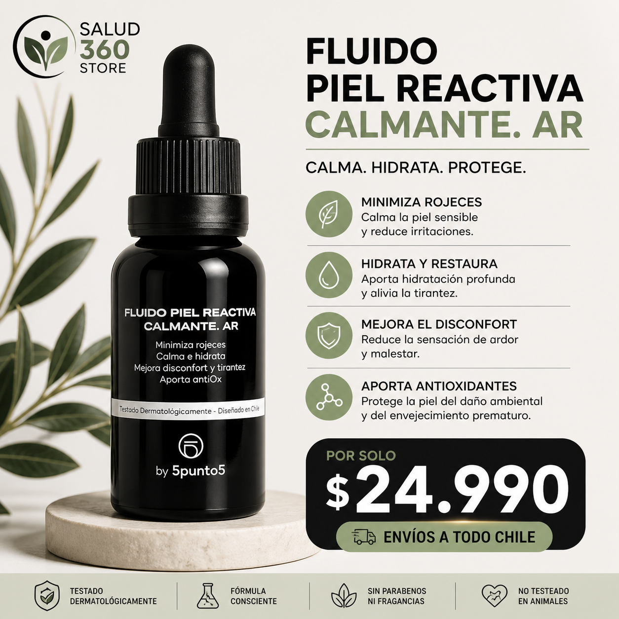 Fluido piel reactiva calmante