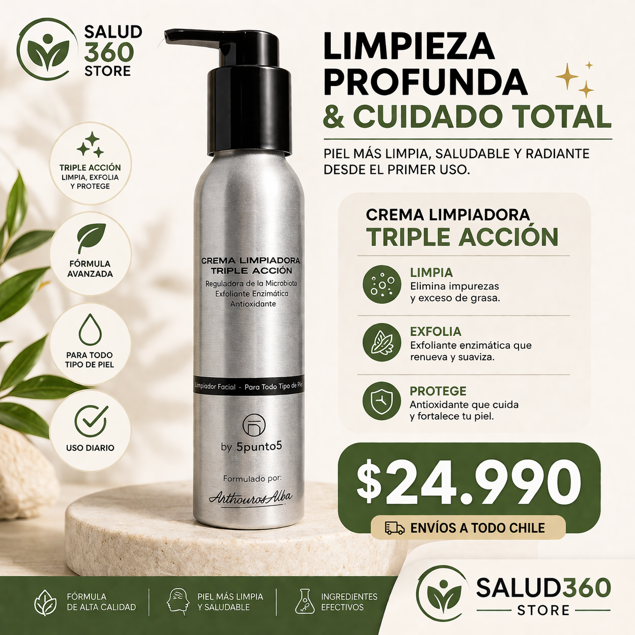Crema limpiadora triple accion